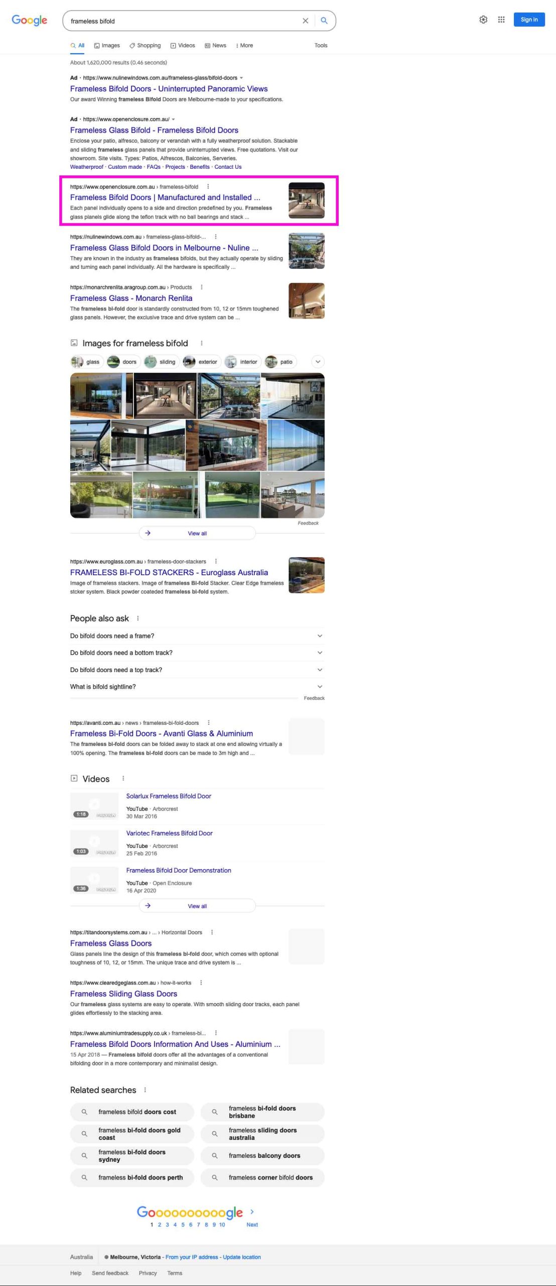 Melbourne SEO freelancer ranks building industry keywords at the top of Google