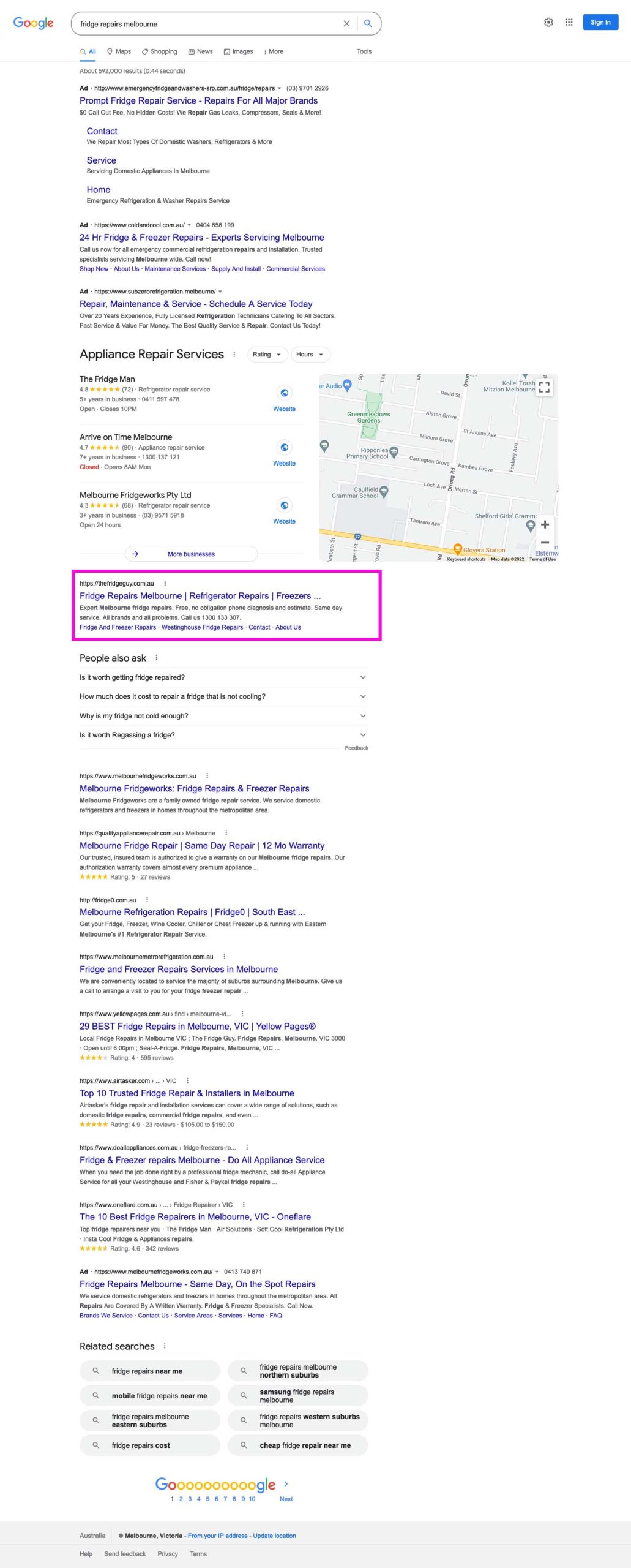 search engine optimisation service for fridge mechanics and appliance repair industries