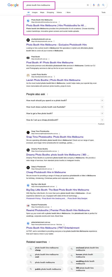 search results success for photo booth hire